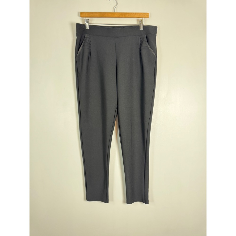 Professional Kay Unger New York Womens XL Tapered Trousers Black Pleated Pocket